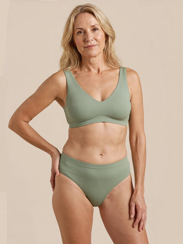 High Waist Brief | Pérdida de orina abundante | Ultra suave y sin costuras | 100% a prueba de fugas y Algodón Orgánico | Verde