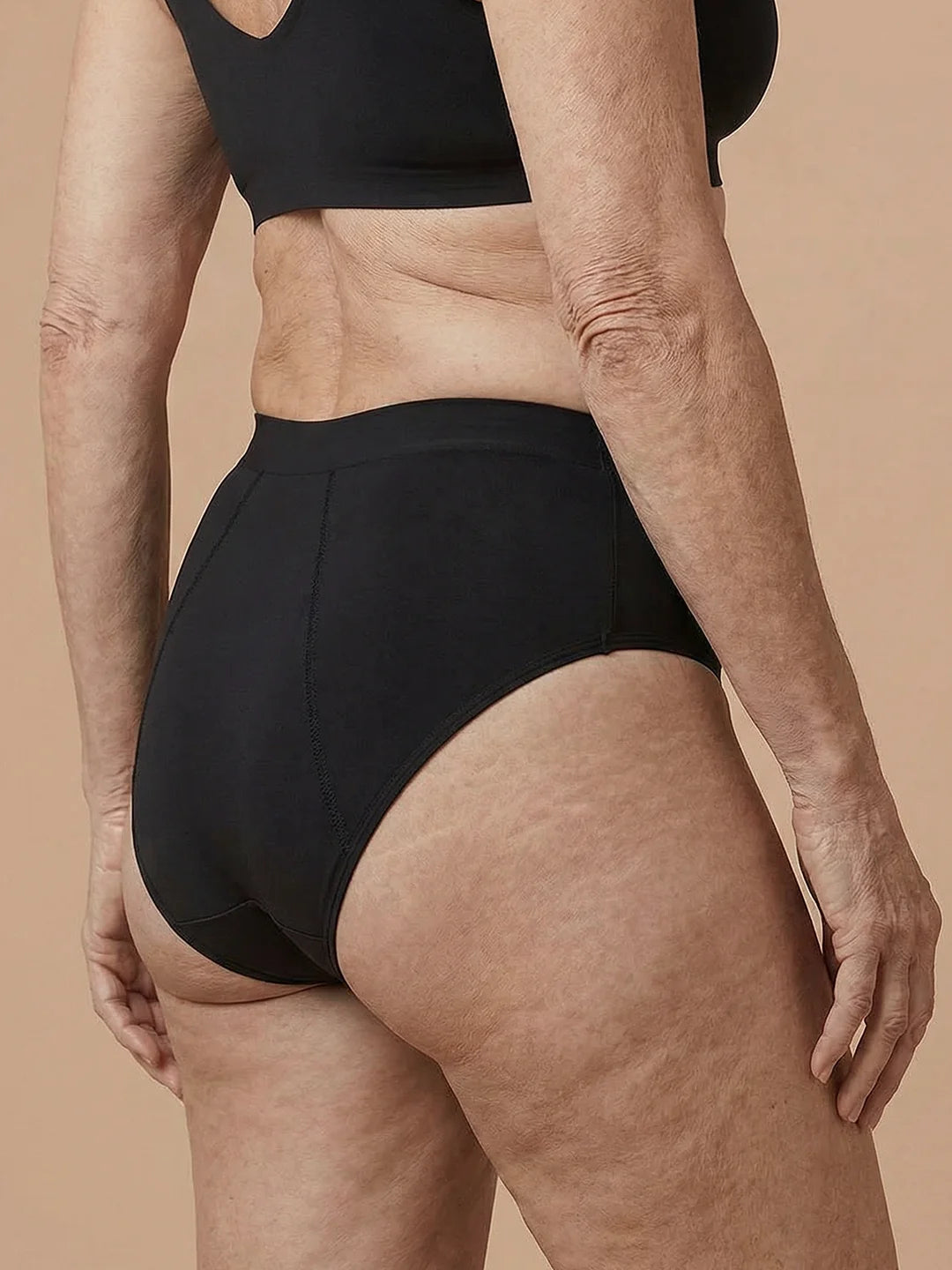 Braga sin costuras | Pérdida de orina ligera | Ultra suave y sin costuras | 100% a prueba de fugas y algodón orgánico | Negro | Bragas menstruales