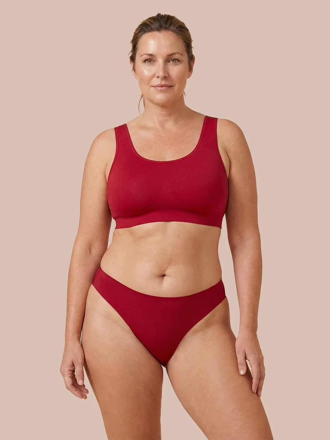 Brazilian sin costuras | Pérdida de orina ligera | Ultra suave y sin costuras | 100% a prueba de fugas y Algodón Orgánico | Rojo