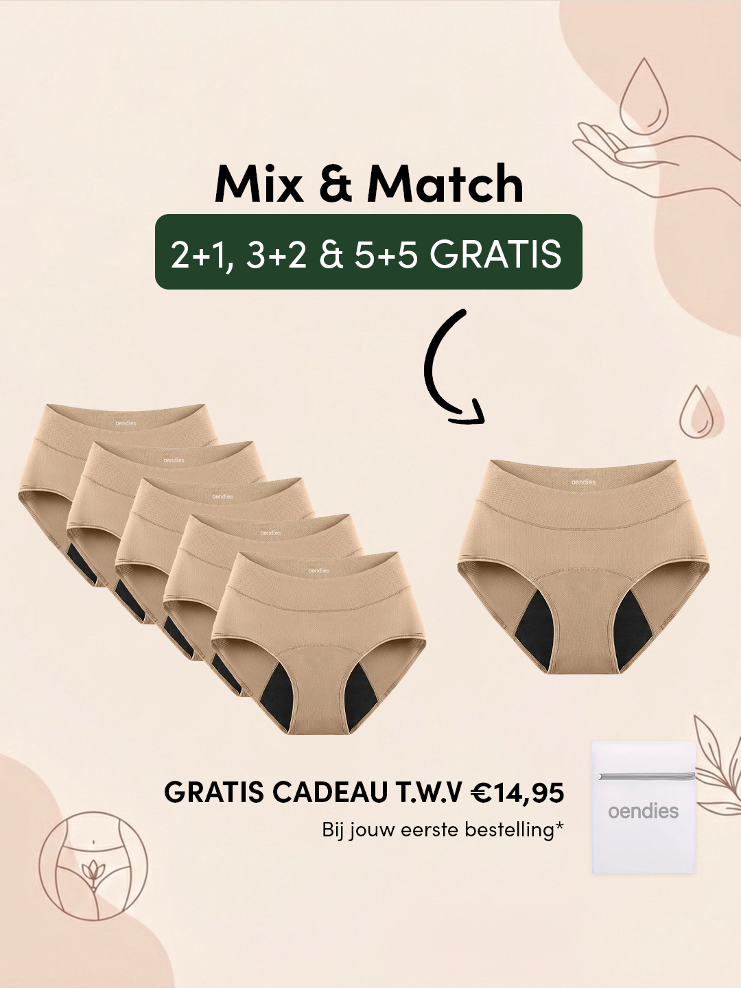 Huggster Brief | Paquete de 10 | Pérdida de orina abundante | 100% a prueba de fugas, día y noche | Apricot