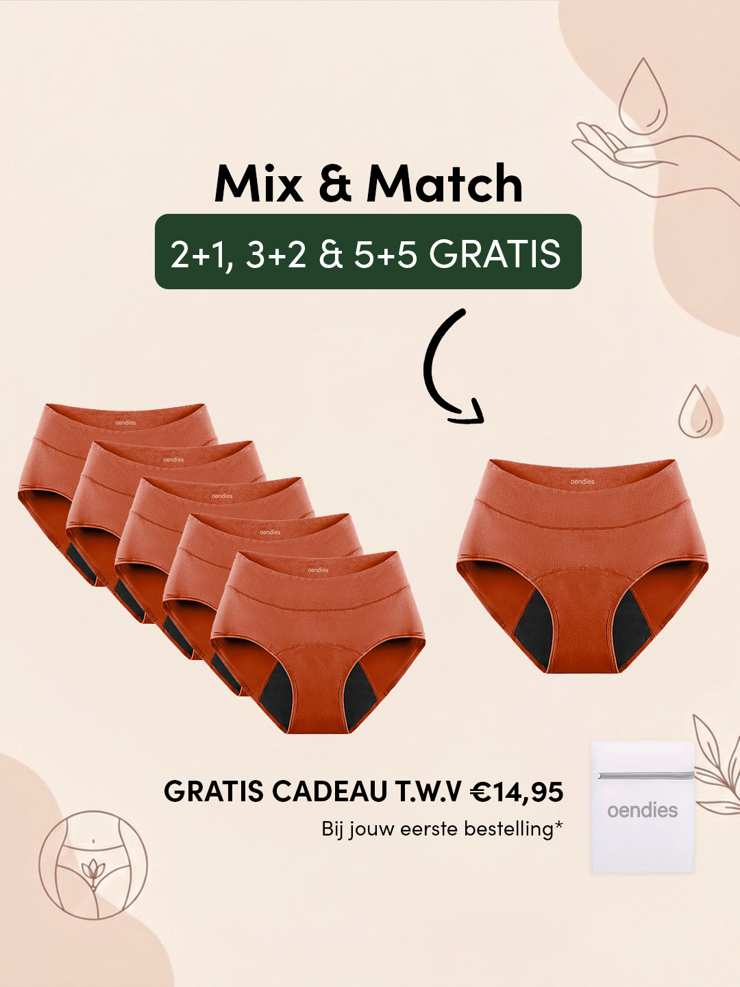 Huggster Brief | Paquete de 10 | Pérdida de orina abundante | 100% a prueba de fugas, día y noche | Naranja