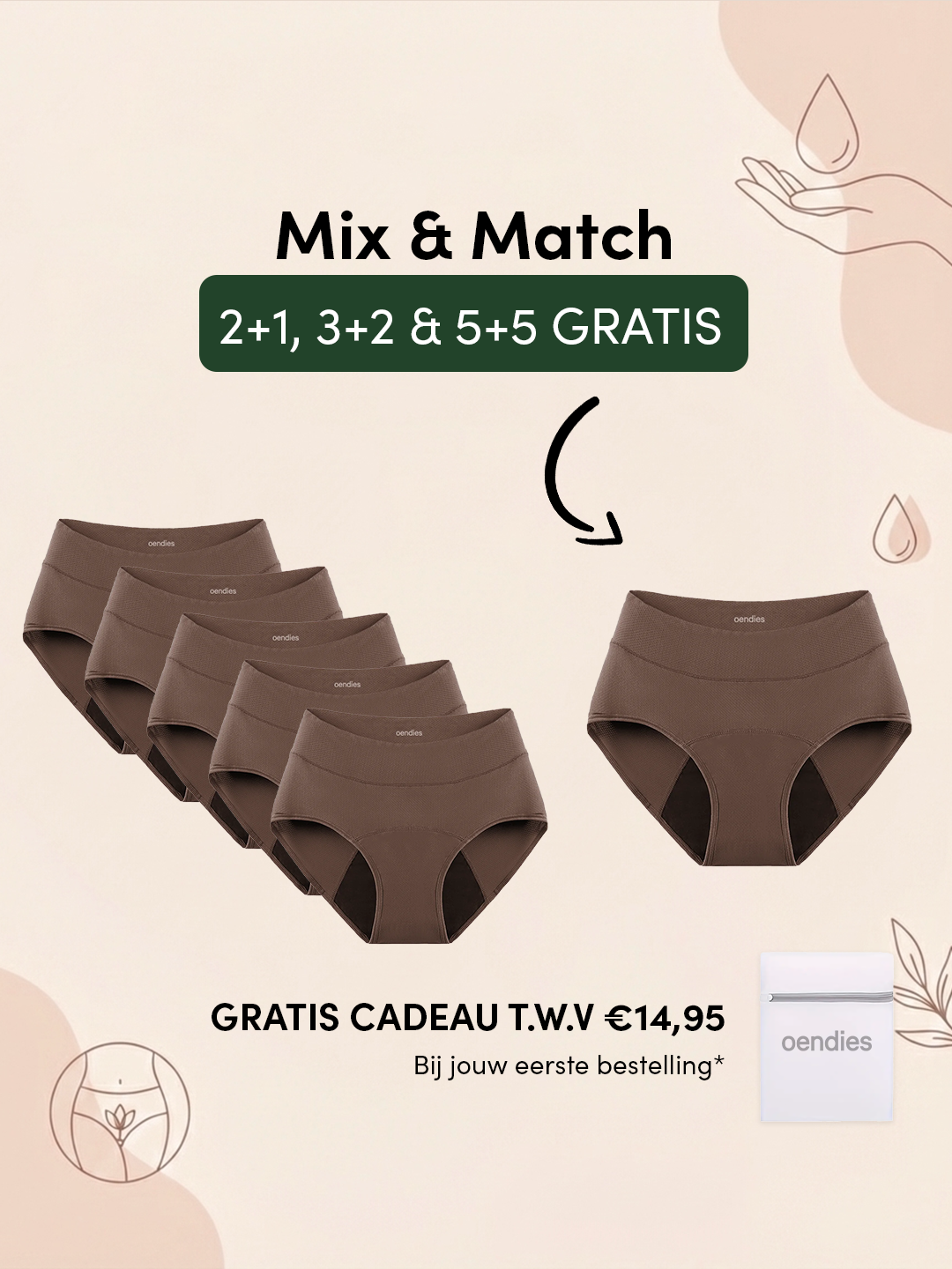 Huggster Brief | Paquete de 10 | Pérdida de orina abundante | 100% a prueba de fugas, día y noche | Marrón