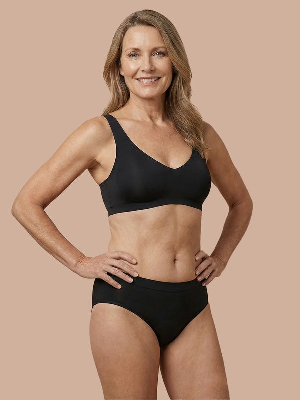 Braga sin costuras | Pérdida de orina ligera | Ultra suave y sin costuras | 100% a prueba de fugas y algodón orgánico | Negro | Bragas menstruales