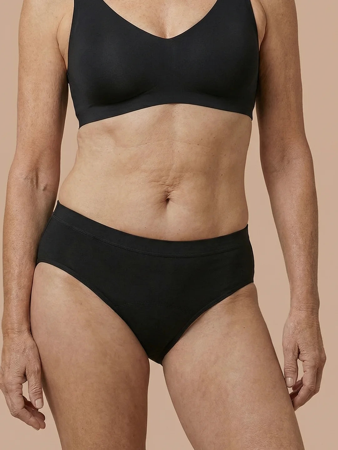 Braga sin costuras | Pérdida de orina ligera | Ultra suave y sin costuras | 100% a prueba de fugas y algodón orgánico | Negro | Bragas menstruales