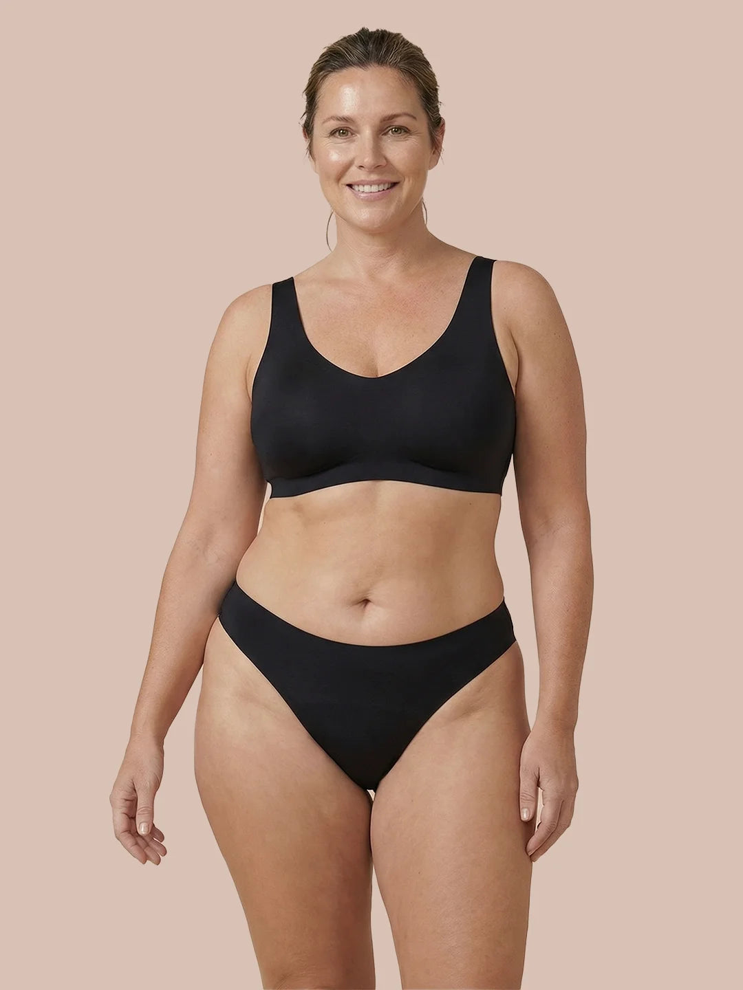 Brazilian sin costuras | Pérdida de orina ligera | Ultra suave y sin costuras | 100% a prueba de fugas y algodón orgánico | Negro