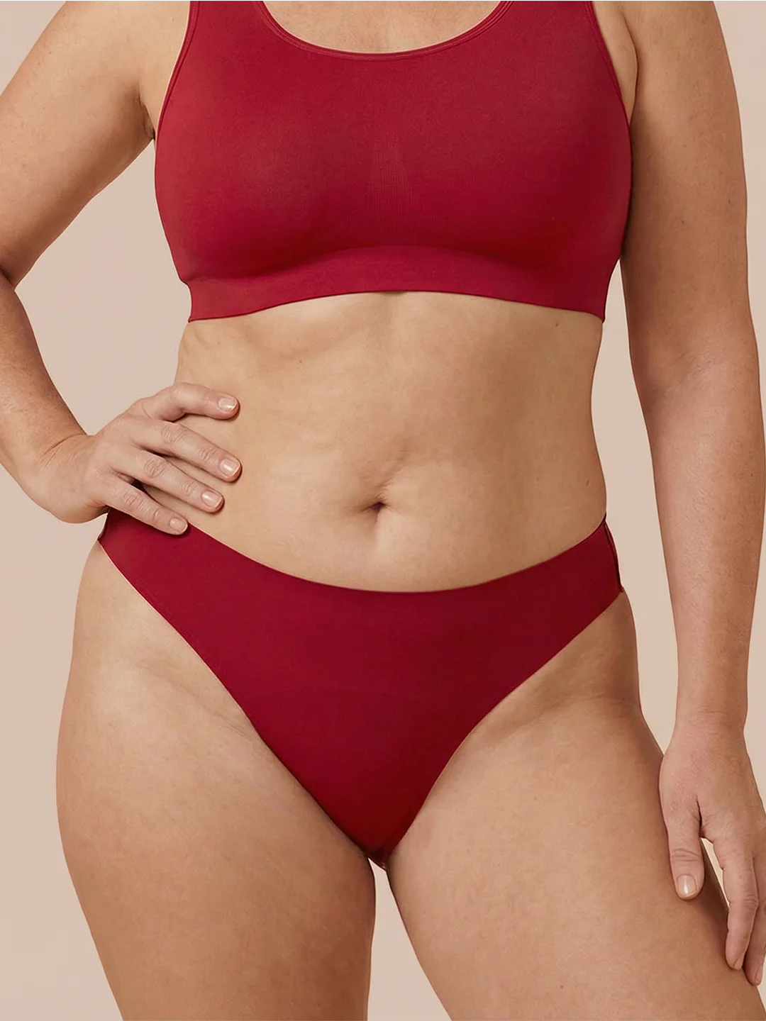 Brazilian sin costuras | Pérdida de orina ligera | Ultra suave y sin costuras | 100% a prueba de fugas y Algodón Orgánico | Rojo