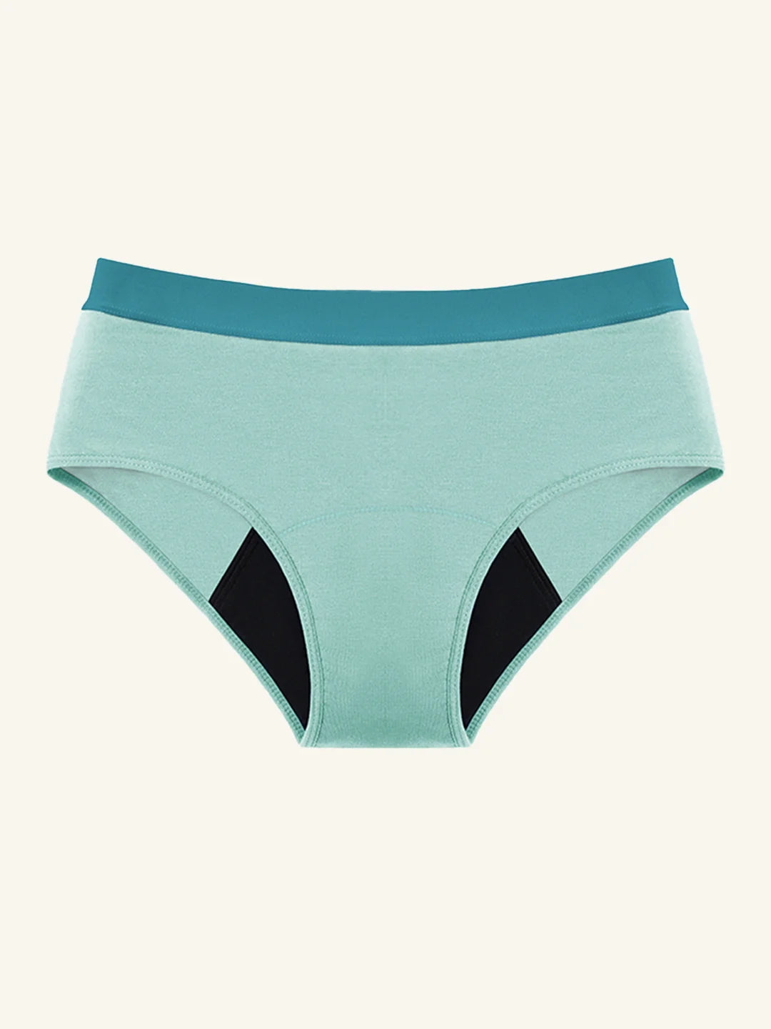 Menstruatie ondergoed mint, losse hipster brief in vooraanzicht tegen een lichte achtergrond